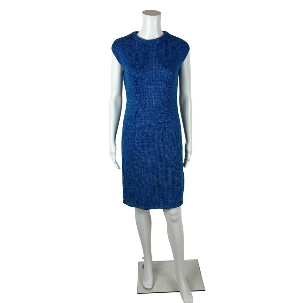 Vintage 60s Sweater Dress Womens Medium Blue Gradient Handknit Shift
